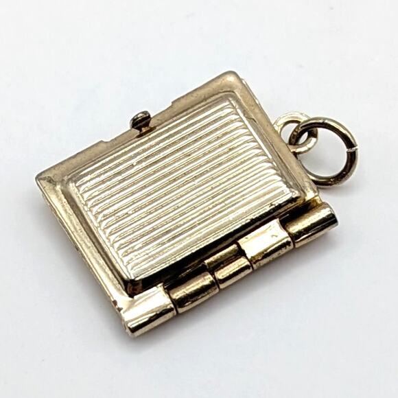 Vintage Mother of Pearl Gold Tone Rectangular Book Locket Charm Pendant - Picture 4 of 7